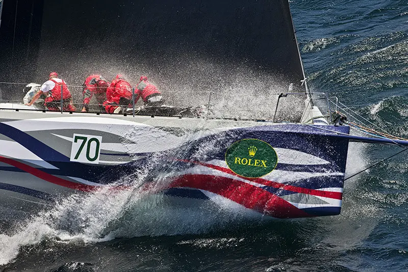 The yacht Giacomo under full sail.